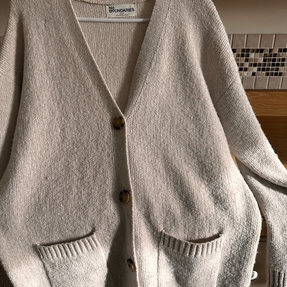 No Boundaries Sweaters - No Boundaries Women's Tan button up Cardigan Sweater